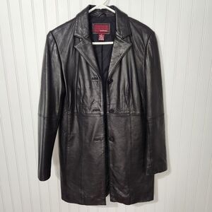 Merona | Leather Button Front Mid Length Jacket Black Small